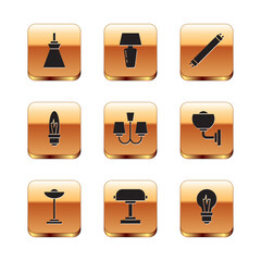Set Lamp hanging, Floor lamp, Table, Chandelier, Light bulb, Fluorescent, and icon. Vector