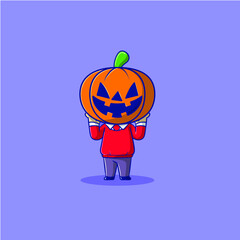 Halloween illustration of boy using pumpkins helmet vector icon.