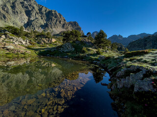 Fototapeta na wymiar One of the Arriel Lakes, Aragon Pyrenees, Respomuso Valley, Tena Valley, Huesca Province, Aragon, Spain