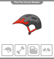 Find the correct shadow. Find and match the correct shadow of Bicycle Helmet. Educational children game, printable worksheet, vector illustration
