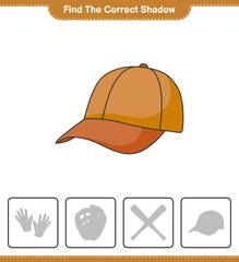 Find the correct shadow. Find and match the correct shadow of Cap Hat. Educational children game, printable worksheet, vector illustration
