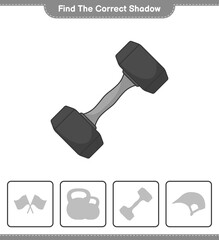 Find the correct shadow. Find and match the correct shadow of Dumbbell. Educational children game, printable worksheet, vector illustration