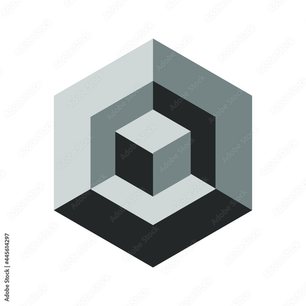 Poster modern abstract isometric figure. black and gray hexagon with cube. vector isolated on white backgro