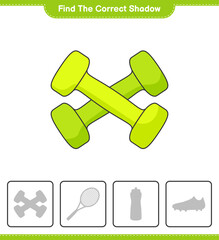 Find the correct shadow. Find and match the correct shadow of Dumbbell. Educational children game, printable worksheet, vector illustration