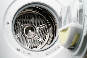 Close up of new dryer machine in household appliances store