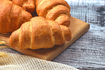 Fresh Baked Croissants. French and American  Baked Pastries .Tasty homemade buttery croissants cake. Home bakery.
