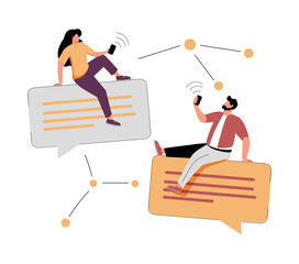 Communication technology concept, Hand draw Vector illustration doodle style. Advice or support consultation.
