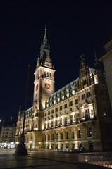 Fototapeta na wymiar Das Hamburger Rathaus bei Nacht schoen beleuchtet