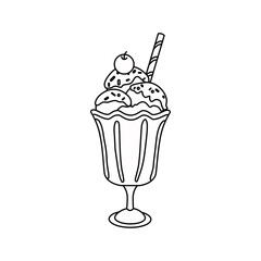 Ice cream dessert with cherry outline. The icon. Vector illustration