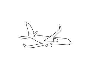 Airplane continuous line drawing. One line art of aircraft, flight.
