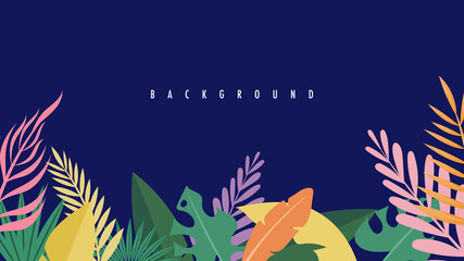 Background with plants and leaves - backdrop for banners and web , Vector in simple flat style with copy space for text isolated on blue background , illustration Vector EPS 10