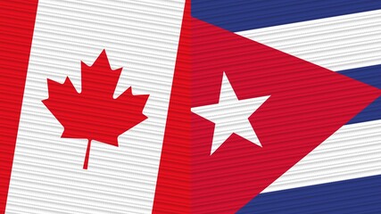 Cuba and Canada Two Half Flags Together Fabric Texture Illustration