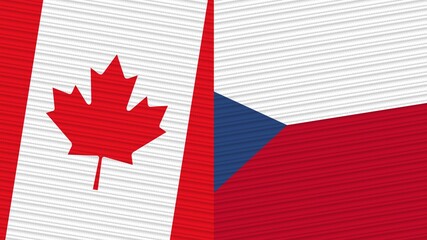 Czech Republic and Canada Two Half Flags Together Fabric Texture Illustration