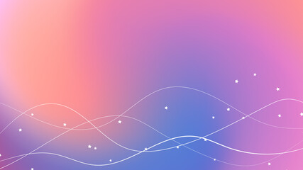 Wavy thin lines and small stars on smooth gradient background. Vector illustration.