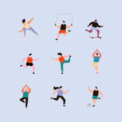 nine persons practicing sports