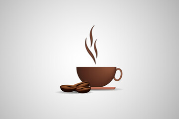 Vector illustration of coffee beans and a cup of warm coffee