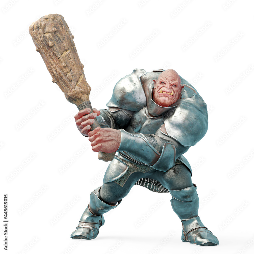 Wall mural ogre is angry and holding a club in white background - Wall murals