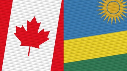 Rwanda and Canada Two Half Flags Together Fabric Texture Illustration