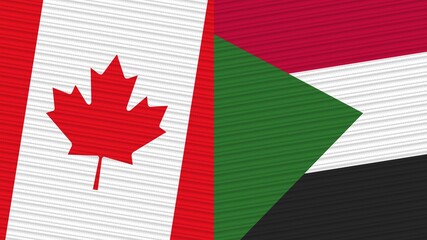 Sudan and Canada Two Half Flags Together Fabric Texture Illustration