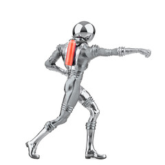 retro astronaut doing some karate move rear view