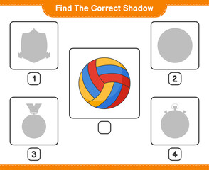 Find the correct shadow. Find and match the correct shadow of Volleyball. Educational children game, printable worksheet, vector illustration