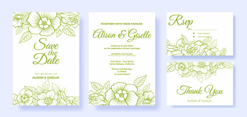 elegant outline flower wedding invitation template