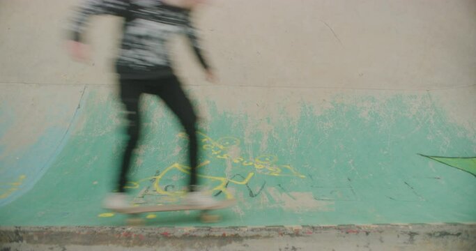 Skateboarders Carve A Quarter Pipe At The Suli Skate Park in Sulaymaniyah, Iraq