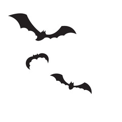Three flying bats for halloween. Simple bat silhouette.