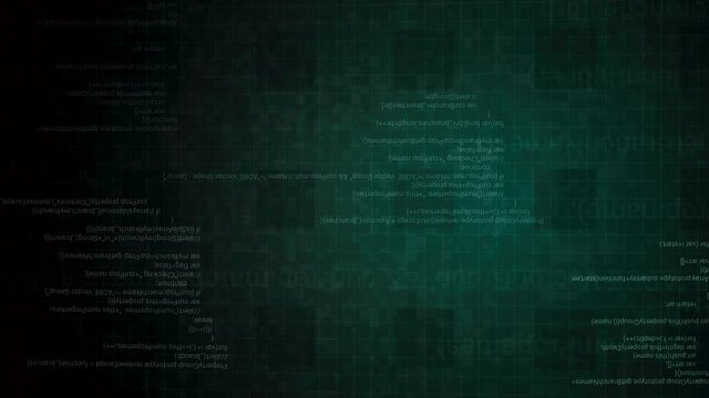 Blocks of abstract program code are written with the background changing color from green to red. Motion. Concept of harmful software and digital alert.