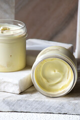 Photo of a handmade massage butter in a jar