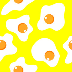 Fried egg food on yellow background seamless pattern. Vector illustration.