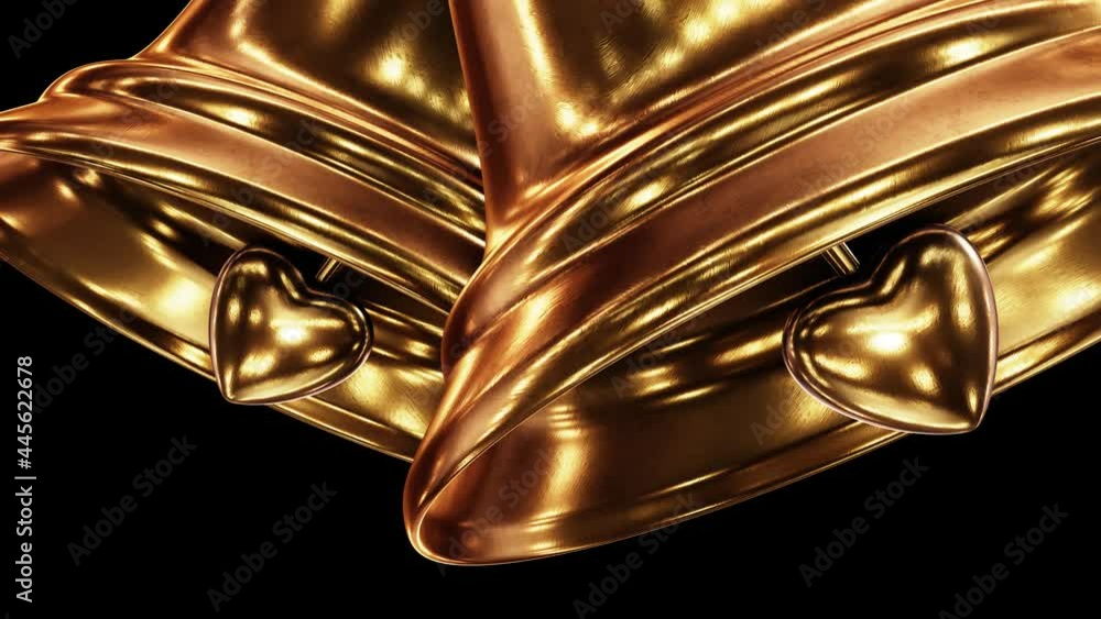Poster realistic close-up view looping 3d animation of two vintage golden christmas bells rendered in uhd w