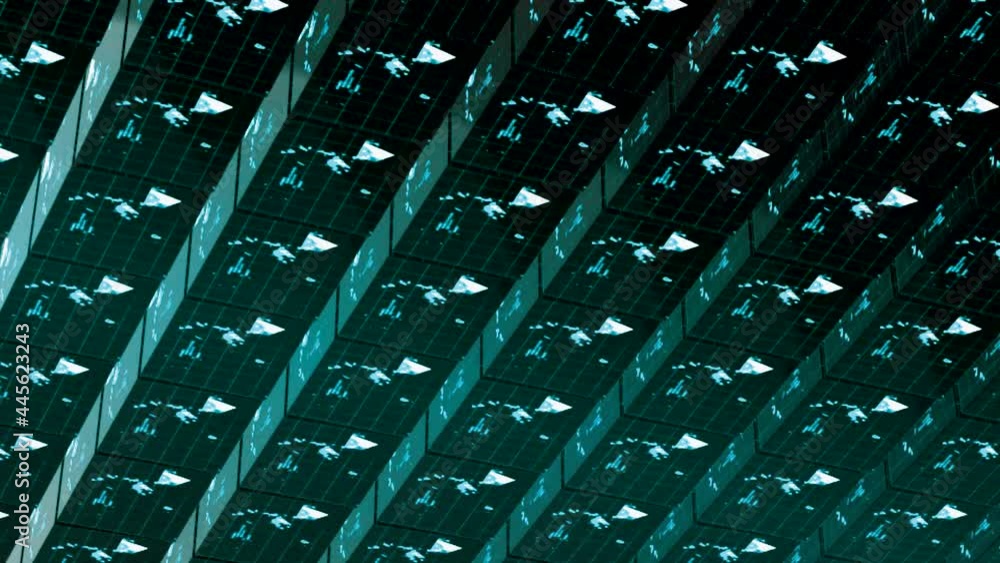 Poster abstract view of blue rows of stairs with the reflection of flowing clouds. motion. details of the d