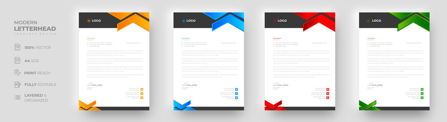 corporate modern letterhead design template with yellow, blue, green and red color. creative modern letter head design template for your project. letterhead, letter head, Business letterhead design.