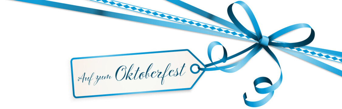 Oktoberfest blue ribbon bow with hang tag