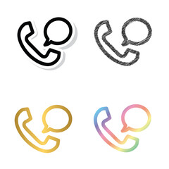  call and chat icon. telephone receiver and message icon black, golden and color  vector set