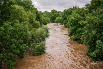 Threatening flood on the Wupper near Leverkusen, Germany
