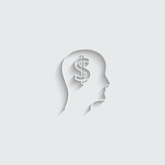 paper person with dollar icon. man head  Businessman with money sign