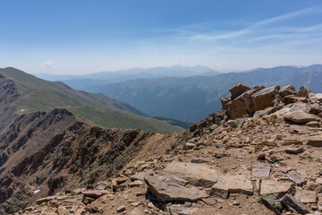 Rocky trail atop mount Parnassus in Colorado wilderness