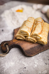 pancakes on a wooden board