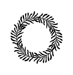Floral circle frame with leaves branches.Christmas wreath silhouette vector drawing.Decoration element.New Year.Home decor.Wedding cards.Vinyl wall sticker decal.Plotter laser cutting. DIY.Cut.Tattoo.