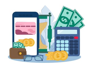 Online lending concept. The bank gives a loan to the Internet. vector illustration mobile banking. 