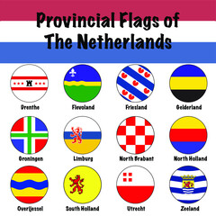 Provincial Flags of Netherlands (Holland) Circle Vector Icon Set	