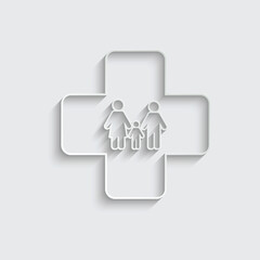 paper  clinic icon, family hospital icon vector cross dsign