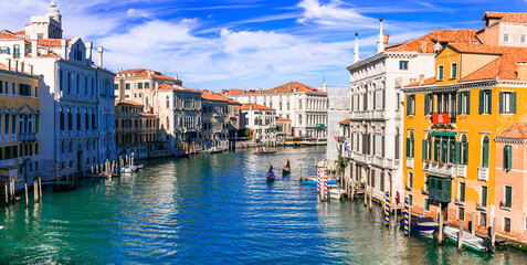 Beautiful romantic Venice town. View of Grand canal from Academy' bridge. Italy