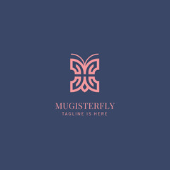 Logo Butterfly letter M Reflection or MW monogram icon.
