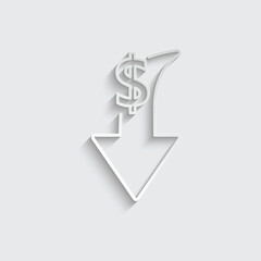 paper  dollar rate down icon fall sign