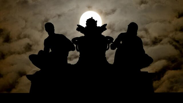 Dark Atmosphere, Fog, Smoke, and Full Moon over Vatican Museums Entrance, Time Lapse By Night