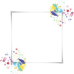 Abstract white background with a copy frame with splashed watercolors. Minimal concept of abstract illustration for copy, message, invitation.