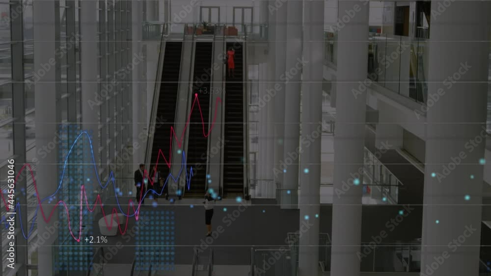 Poster animation of statistics and financial data processing over modern office